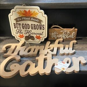 Thankful and Gather Wooden Sign Set